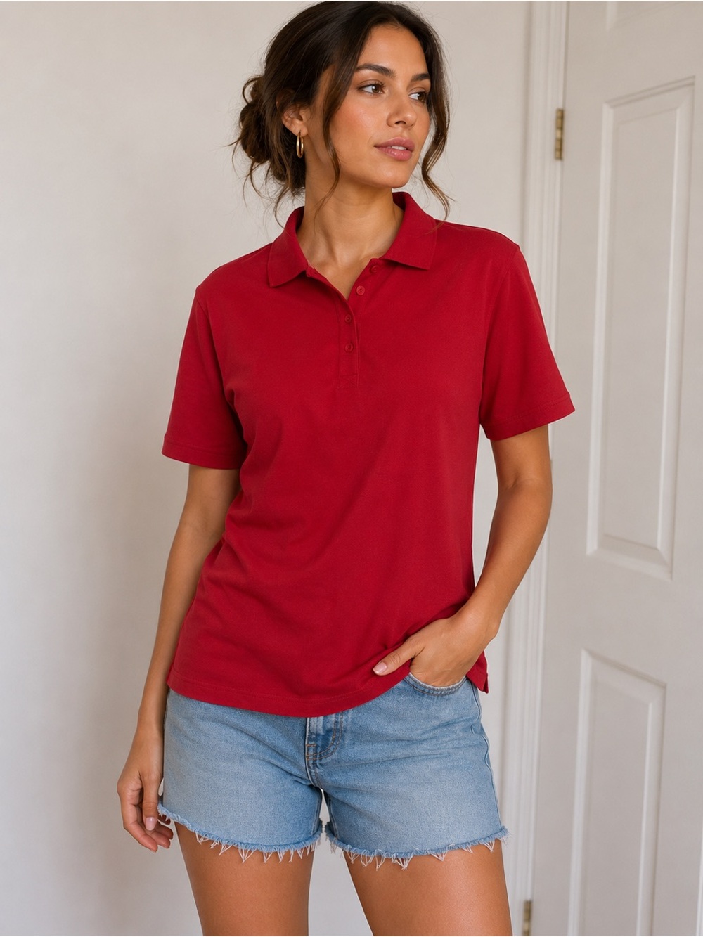 NWT White Stag Women’s Small Red Stretch Cotton Short Sleeve Polo Shirt Top